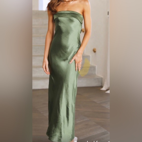 Hello Molly Dresses & Skirts - Hello Molly Run To The Top Olive Green Satin Strapless Maxi Dress